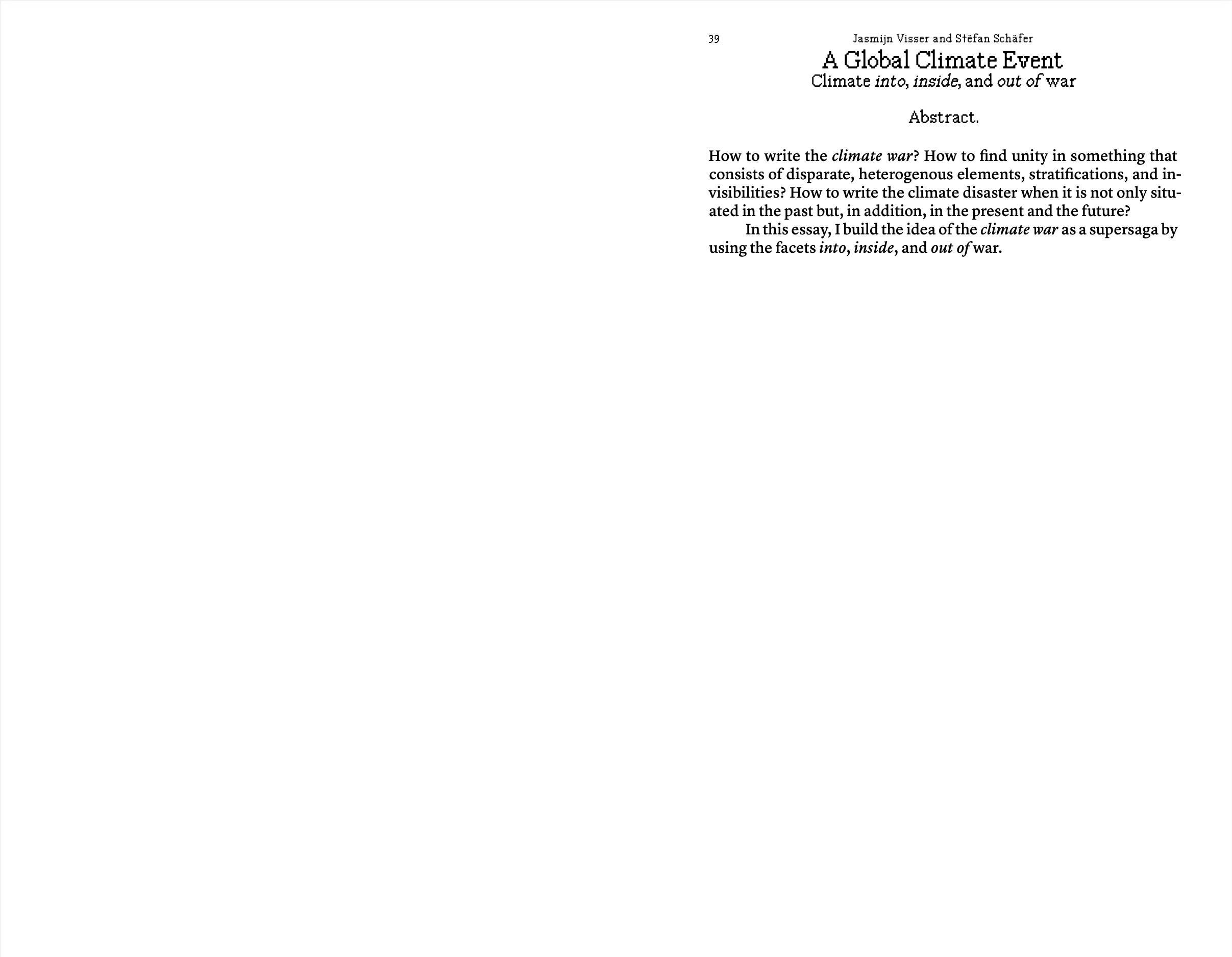 Essay, A global climate event, excerpt. 